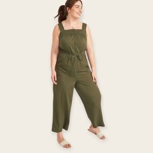 NWOT Cotton Tie-waist Twill Khaki Green Sleeveless Jumpsuit Overalls